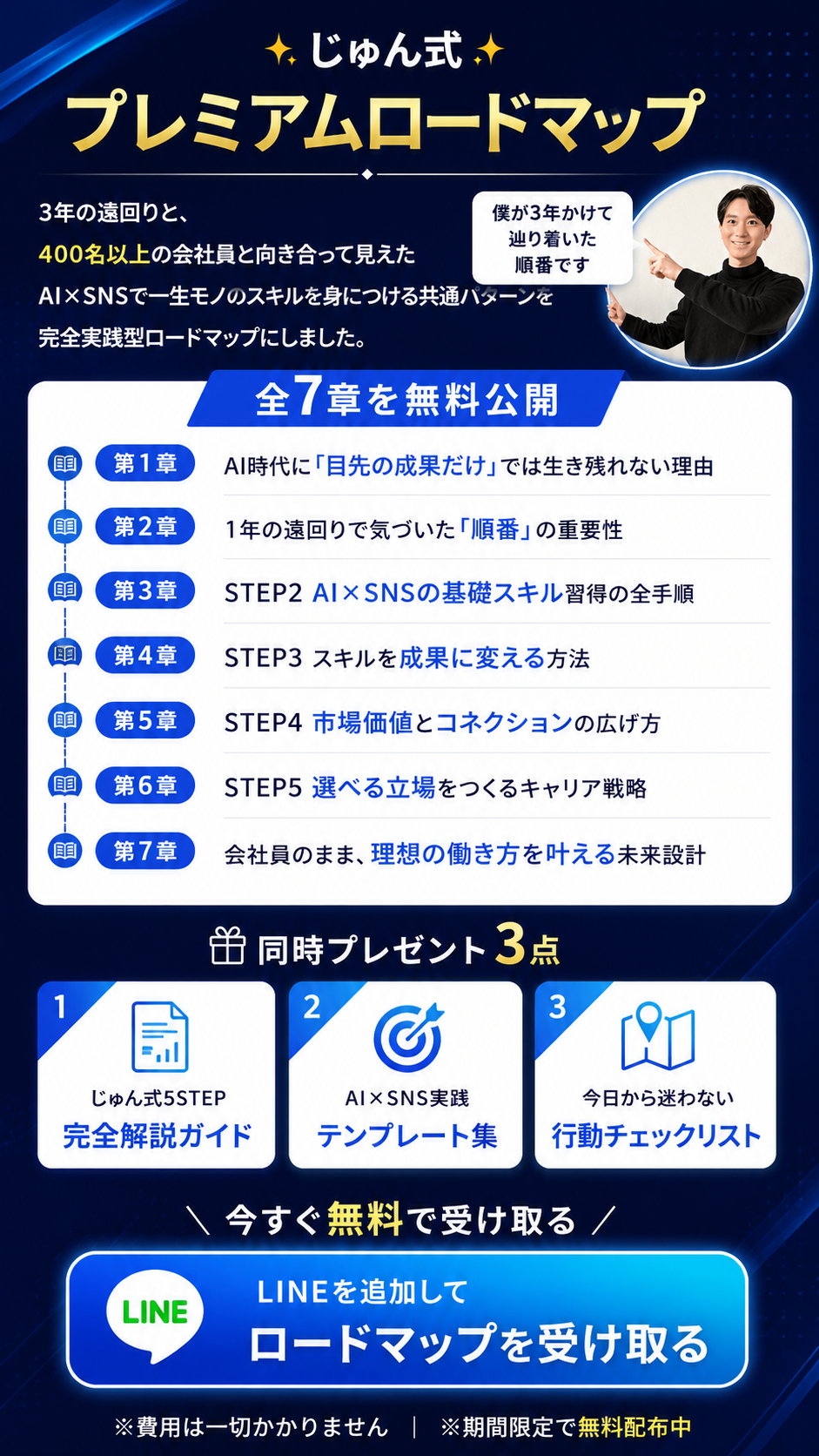 じゅん式プレミアムロードマップ。全7章と同時プレゼント3点。